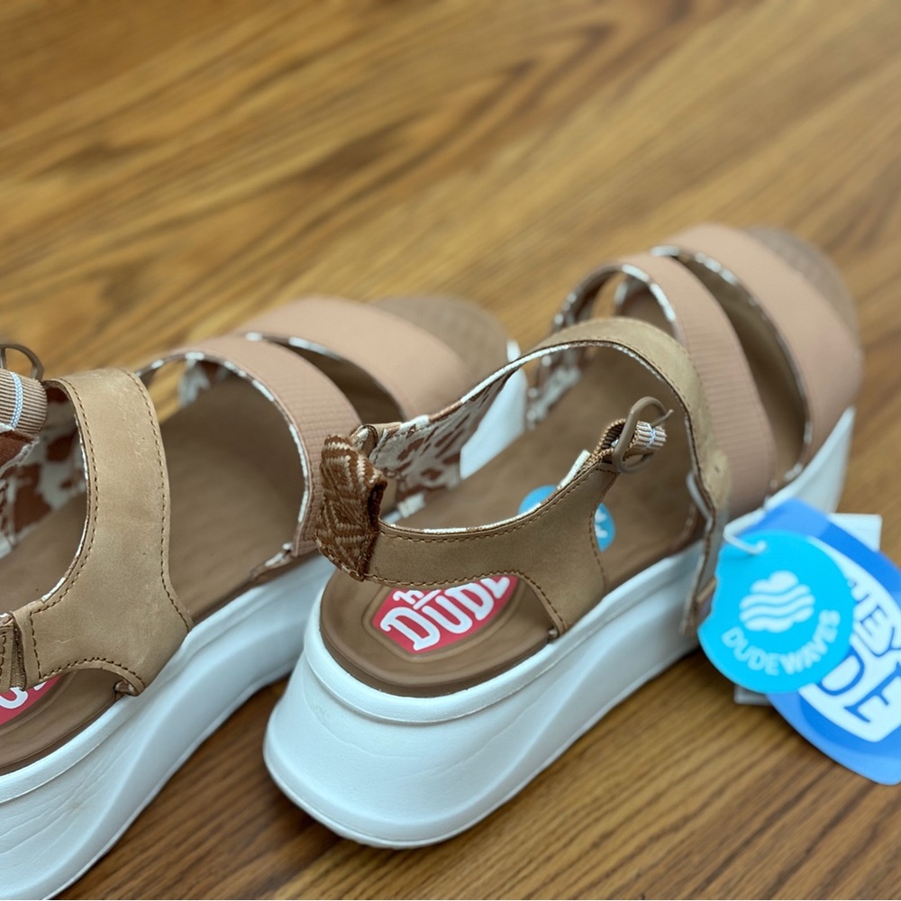 Hey Dude Women's Taupe & White Platform Sandals - Picture 2 of 9